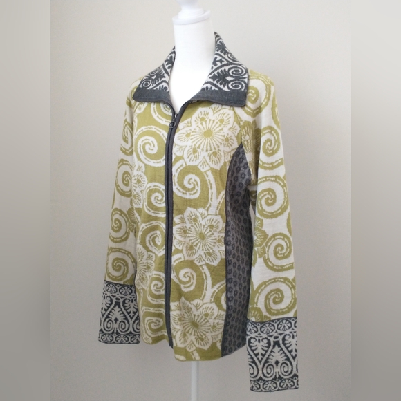 Icelandic Design floral fair isle wool zip front cardigan XL - Picture 4 of 8